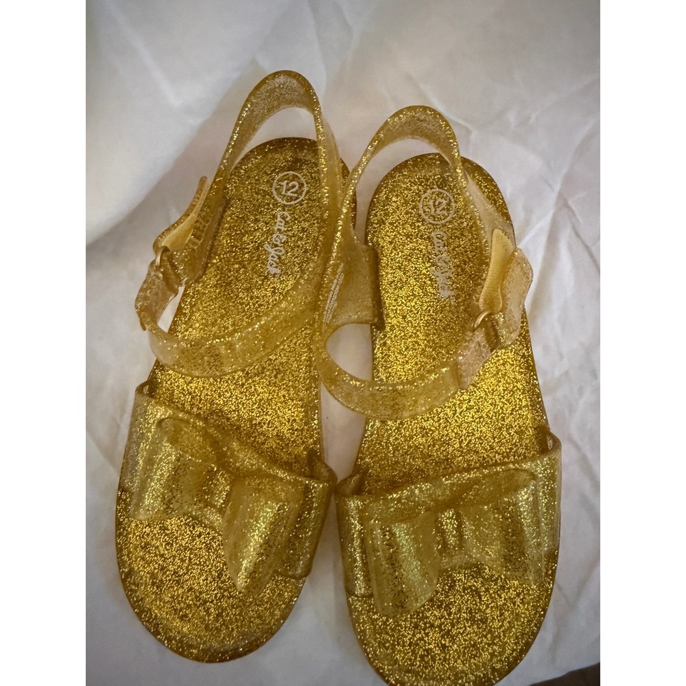 Cat & Jack Girls Gold Glitter‎ Jelly Sandals Bow Ankle Strap Size 12